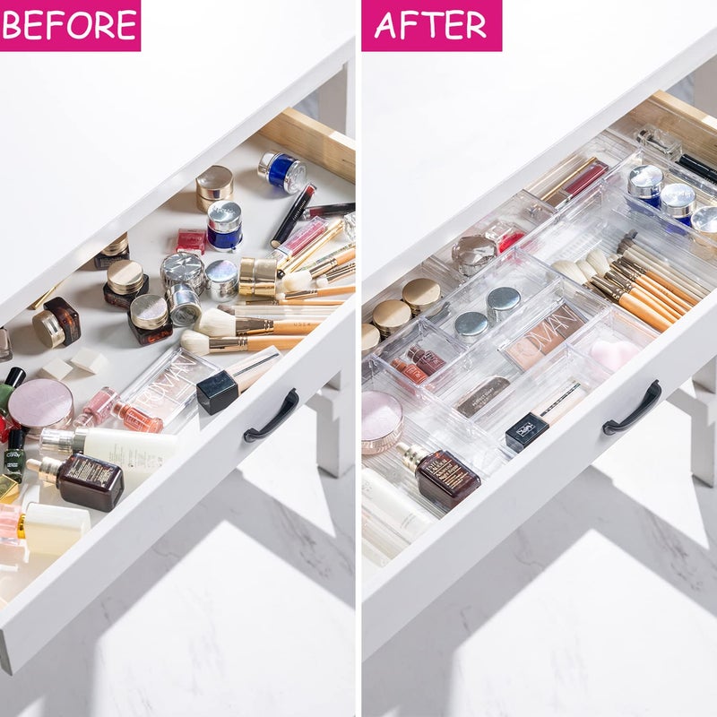 DCA 25 PCS Clear Plastic Drawer Organizer Tray, Bathroom Organizers and Storage Bins for Makeup, Kitchen Utensils, Jewelries, Gadgets, Office Desk - Image 2